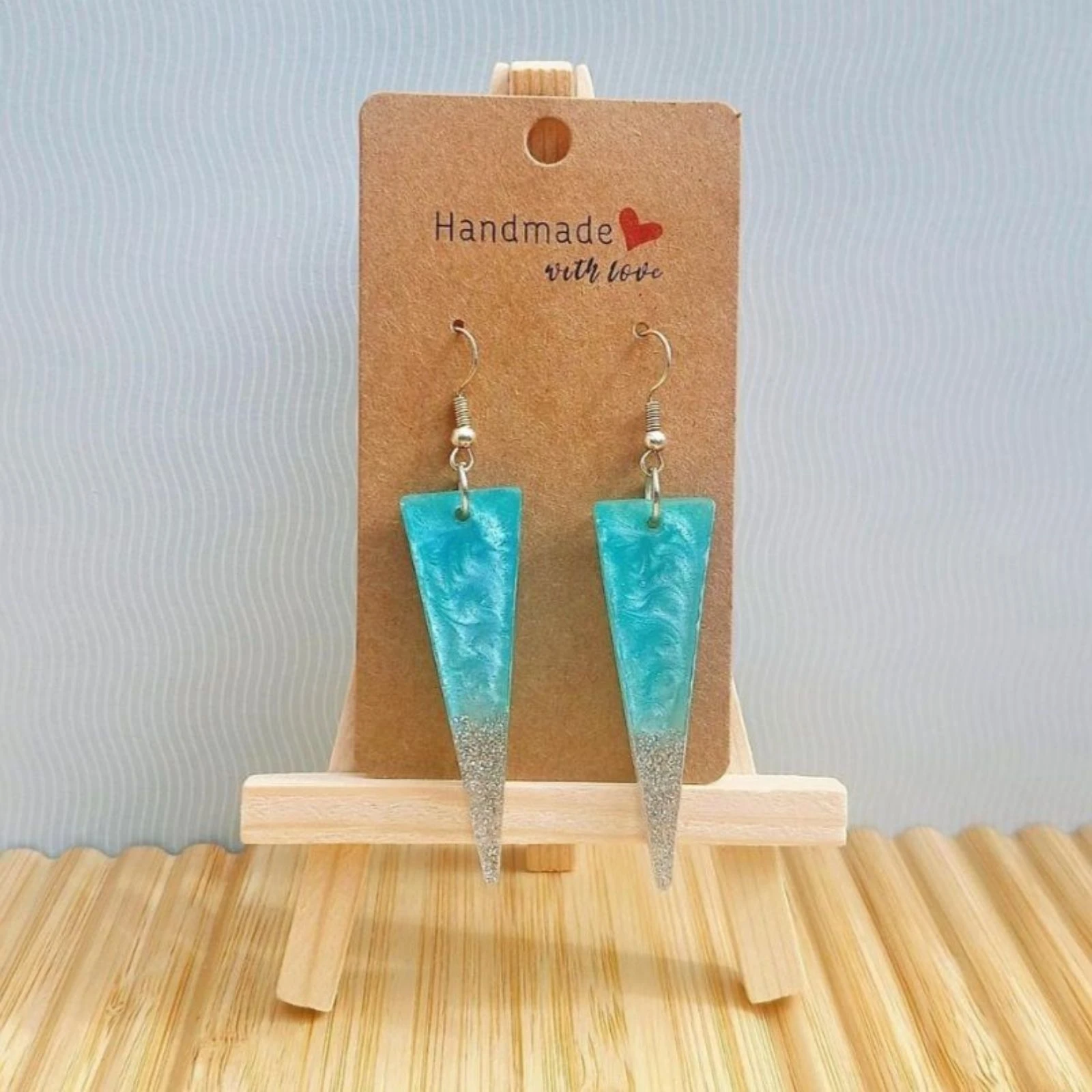 Boucles d'oreilles triangles turquoise argenté 